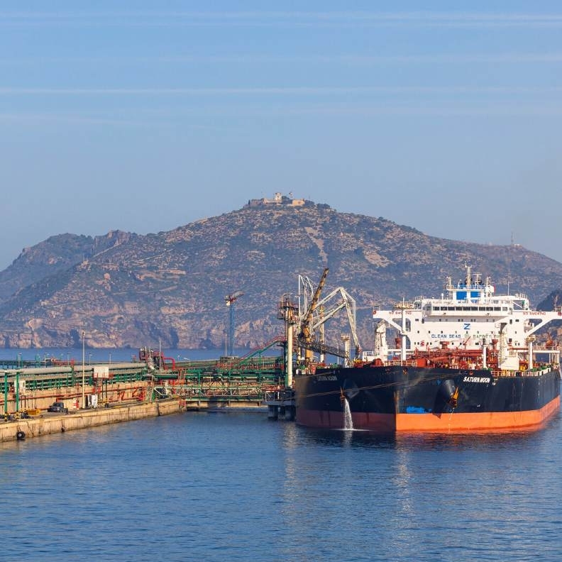 Operarios observando monitores y puerto